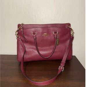 Coach Pebble Leather Satchel Burgundy Gold Hardware Top Handle‎ Crossbody Bag